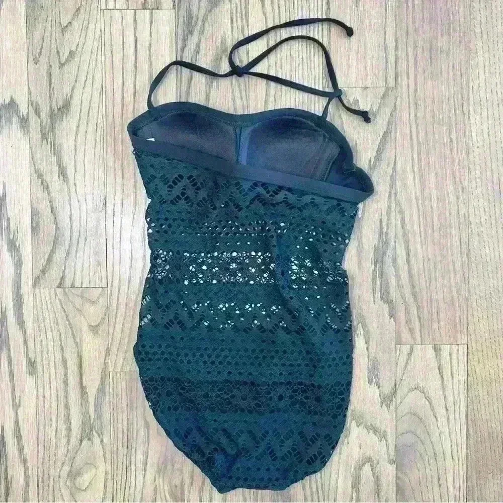 Robin Piccone Black Crochet Overlay One Piece with Button Detail Size 6 - Picture 5 of 13